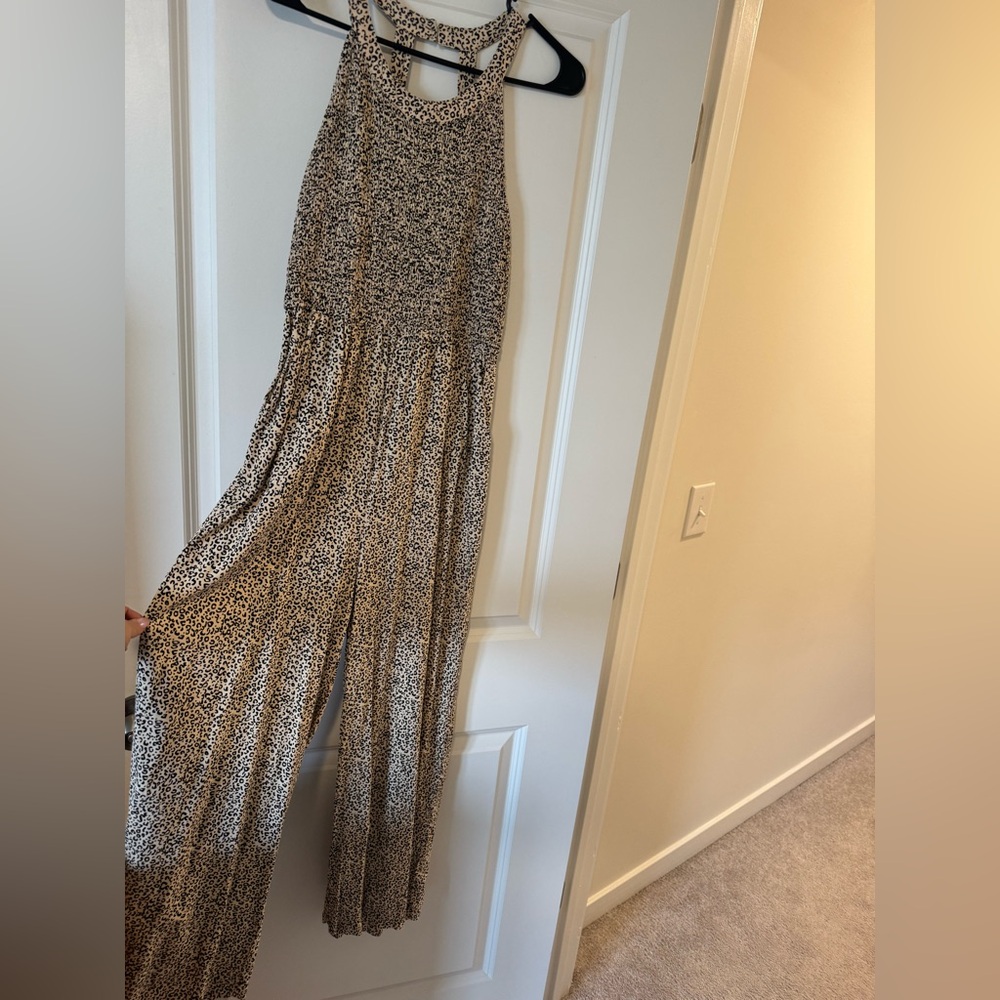Jessica Simpson Beige and Black Leopard Print Jumpsuit